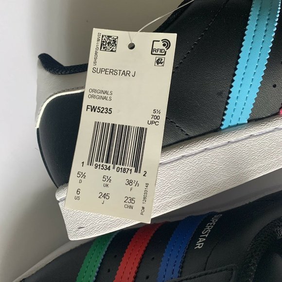 New Adidas Superstar J Colorful Striples Core Blac - Picture 5 of 5